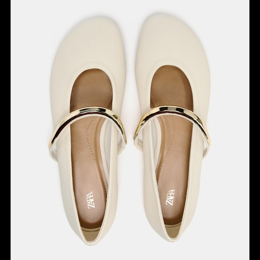 Zara Ballet Flats With Gold Metal Strap